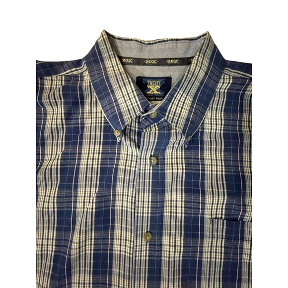Wrangler Twenty X Shirt Mens 2XT Tall Used Blue Plaid Button Down - Picture 5 of 12